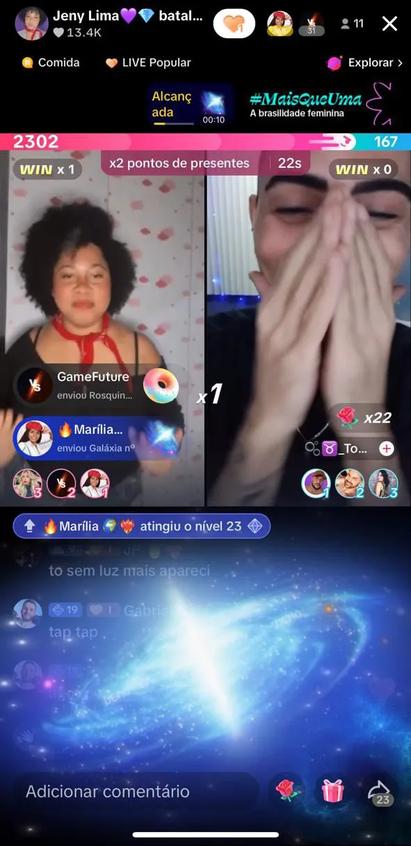 Jeny batalha tiktok lives recebendo presente