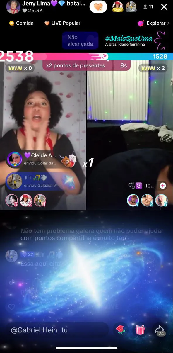 Jeny lima batalha tiktok lives recebendo presente