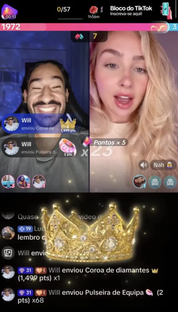 wallace e nadia batalha tiktok lives recebendo presente