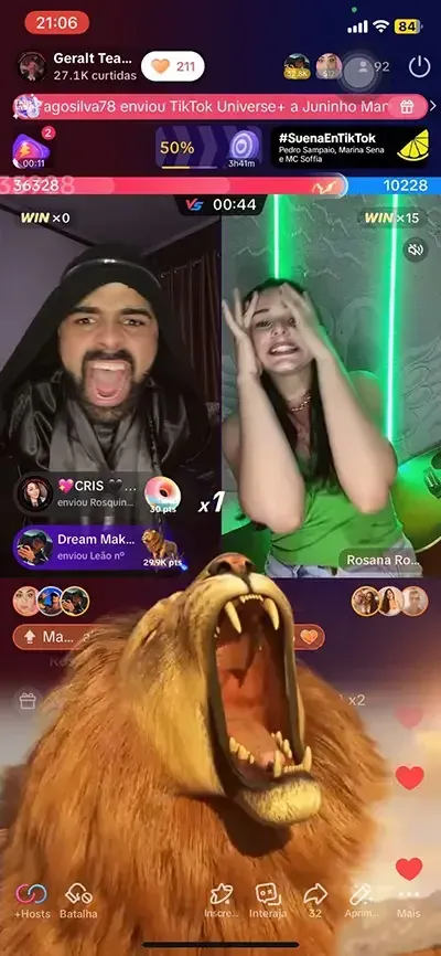Talento Geralt recebendo o presente leão no TikTok LIVE
