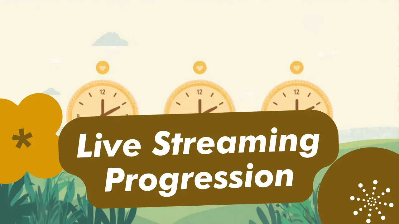 Linha do tempo mostrando a progressão de 30 minutos, 1 hora e 1h30 de live