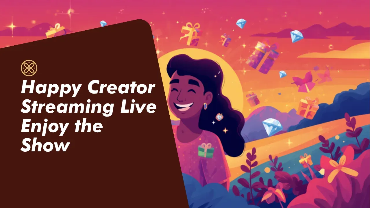 Criador feliz fazendo live e recebendo presentes, sem precisar vender produto