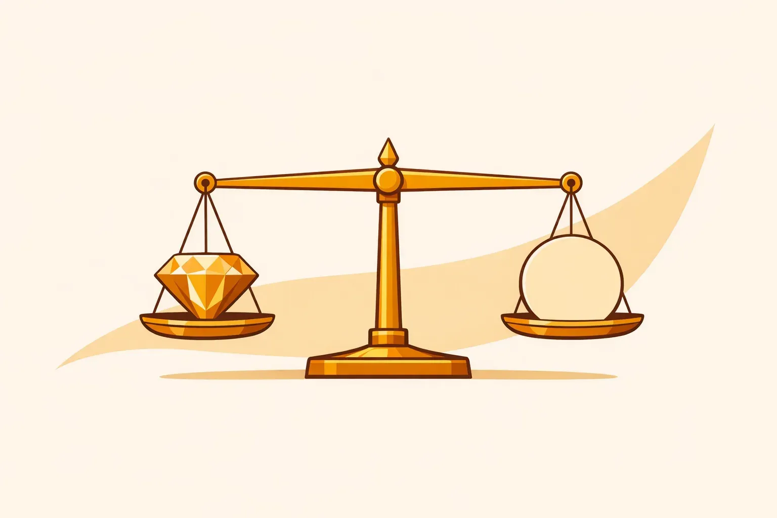 Ilustração de uma balança dourada equilibrada, com uma gema em um dos pratos, representando a decisão de começar a fazer lives