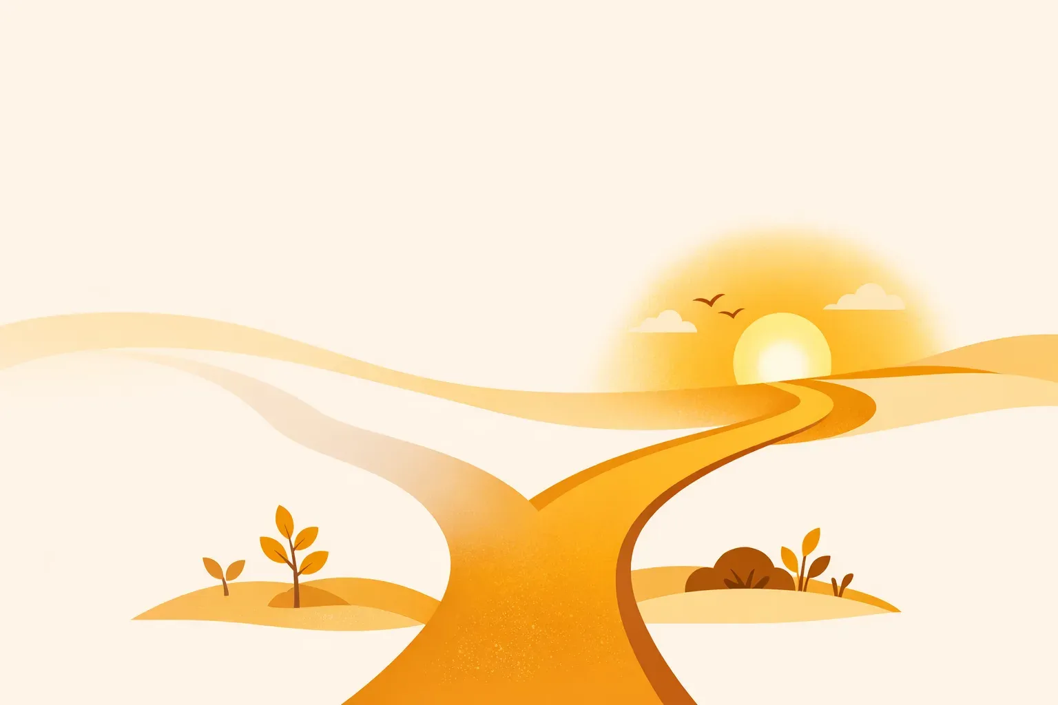 Ilustração de um caminho que se divide em dois, um ramo desaparecendo e outro seguindo para a luz
